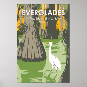 Poster Parc national des Everglades Floride Aigrette Vint