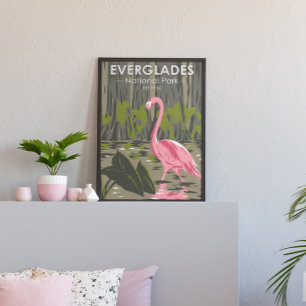 Poster Parc national des Everglades Floride Flamant Vinta