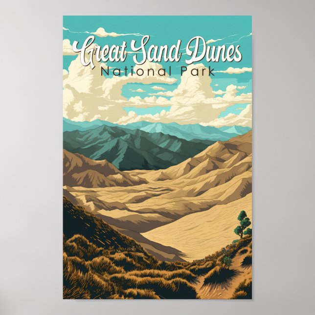 Poster Parc national des Great Sand Dunes Illustration Ré (Devant)