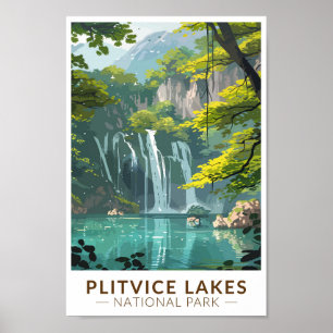 Poster Parc national des Lacs-Plitvice Travel Art Vintage