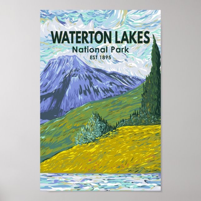 Poster Parc national des Lacs-Waterton Canada Voyage Vint (Devant)