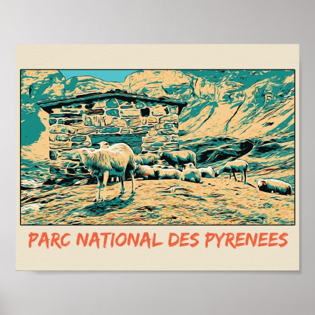 Poster Parc national des Pyrénées France, moutons (Devant)