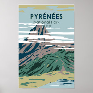 Poster Parc national des Pyrénées France Vintage