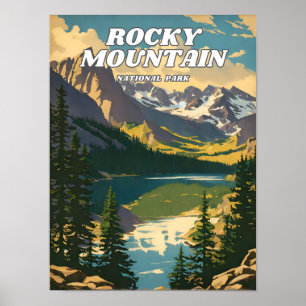 Poster Parc national des Rocheuses illustration retro De