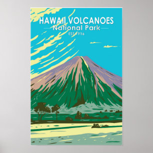 Poster Parc national des volcans d'Hawaï Mauna Loa Vintag