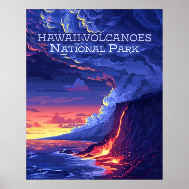 Poster Parc national des volcans d'Hawaii Big Island Retr (Devant)