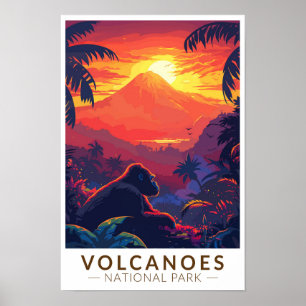 Poster Parc national des Volcans Voyage Gorille de montag