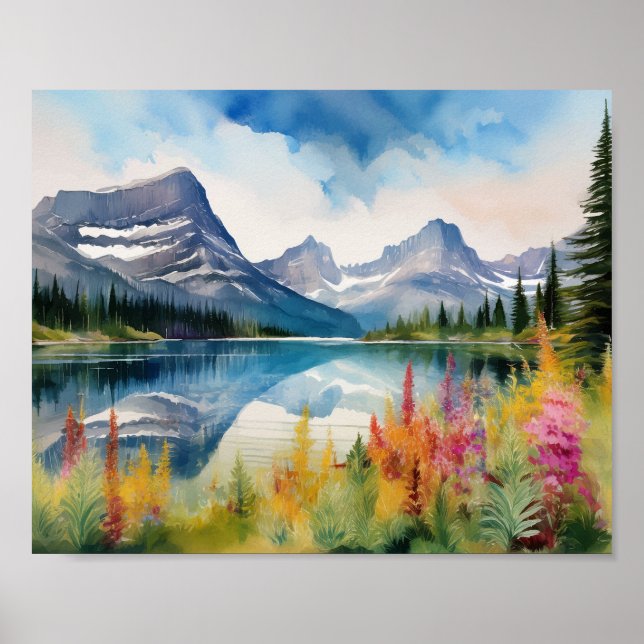 Poster Parc national du Glacier Montana Aquarelle (Devant)