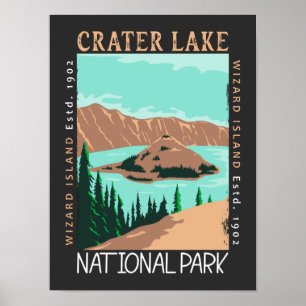 Poster Parc national du lac Crater Oregon Rétro perturbé