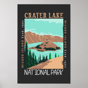 Poster Parc national du lac Crater Oregon Rétro perturbé
