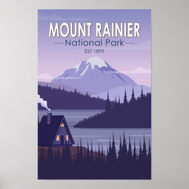 Poster Parc national du Mont Rainier Washington Cabine Re (Devant)