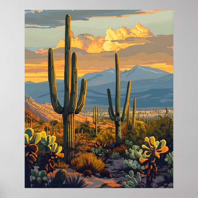 Poster Parc national du Saguaro, Arizona Cactus Travel (Devant)