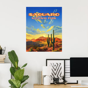 Poster Parc national du Saguaro Arizona Désert Cactus Rét