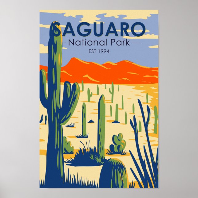Poster Parc national du Saguaro Arizona Giant Cactus Vint (Devant)