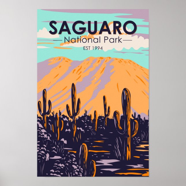 Poster Parc national du Saguaro Arizona Wasson Peak Vinta (Devant)