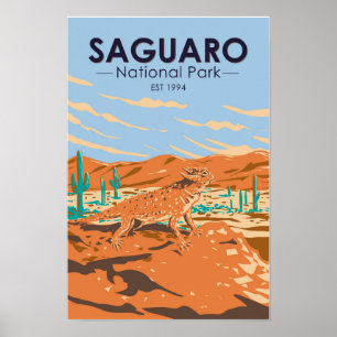 Poster Parc national du Saguaro Lizard à cordes Vintage