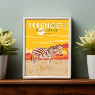 Poster Parc national du Serengeti Zèbre Voyage Art Vintag