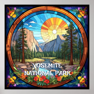 Poster Parc national du Yosemite Faux Tissu Verre Mosaïqu