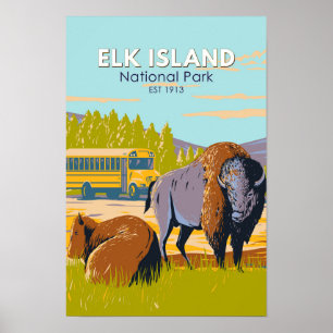 Poster Parc national Elk Island Canada Bison Vintage