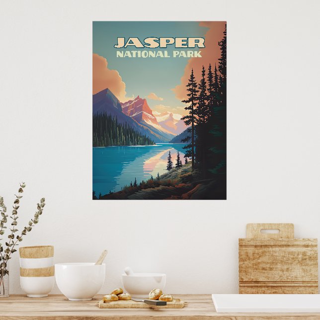 Poster Parc national Jasper Alberta Canada Rockies Retro (Cuisine)