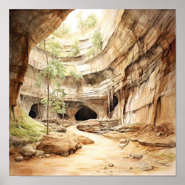 Poster Parc national Mammoth Cave Aquarelle (Devant)