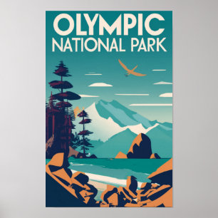 Poster Parc national olympique Washington Rocky Beach