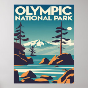 Poster Parc national olympique Washington Rocky Beach