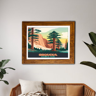 Poster Parc national Sequoia Arbres Montagnes