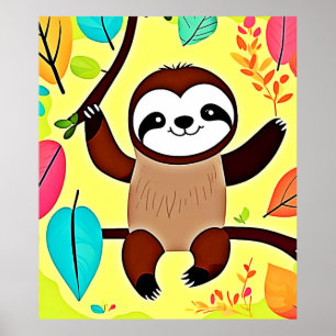 Poster Parcelle mignonne accrochée à une branche d'arbre