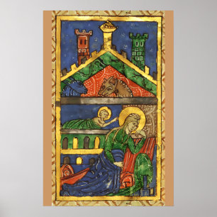 POSTER PARCHEMIN DE NOËL ANTIQUE NATIVITÉ