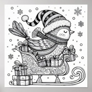 Poster Parcours enchanteur d'un oiseau de Noël en coloria
