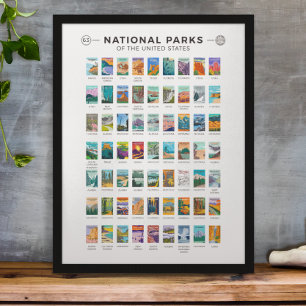 Poster Parcs Nationaux de la Liste des États-Unis Vintage