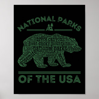 Poster Parcs Nationaux Ours Randonnée Voyage Camping Plei