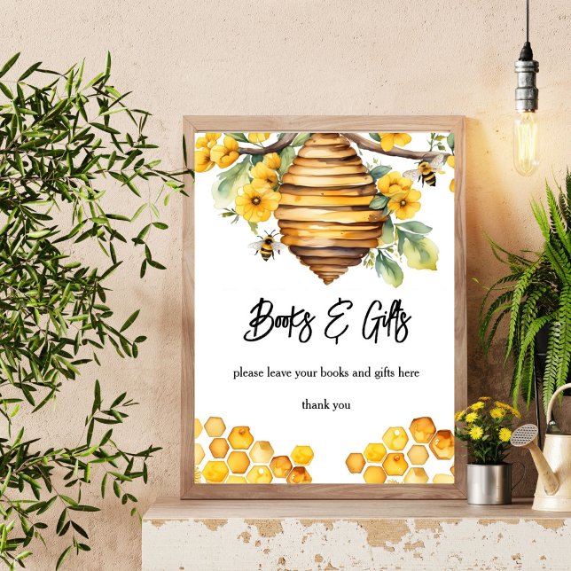 Poster Parents à abeilles miel abeille baby shower cadeau (Parents to bee honey bee baby shower books and gifts table sign personalized decor)