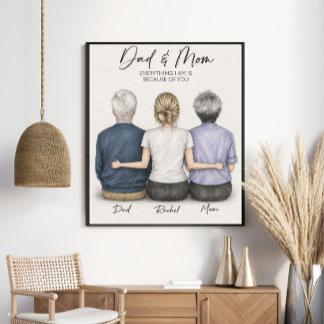 Poster Parents Personnalisés Dessin au Crayon de Famille