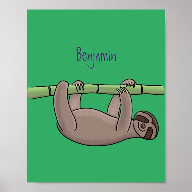 Poster Paresse souriante mignon sur dessin animé en bambo (Devant)