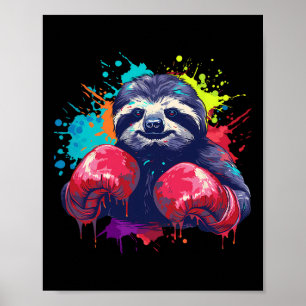 Poster Paresseux Boxeur Avec Gants de Boxe Kickboxing Drô