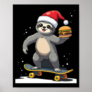 Poster PAResseux de NOËL Paresseux drôle de skateboard de