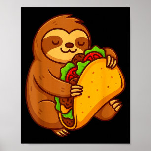 Poster Paresseux drôle étreignant un taco amateur de nour