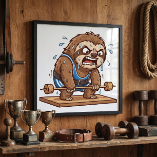 Poster Paresseux drôle haltérophile gym sports