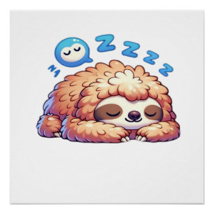 Poster Paresseux endormi Kawaii qui fait la sieste Zzz Dr