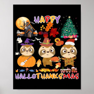Poster Paresseux Joyeux Hallothanksmas Drôle d'Halloween