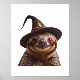 Poster Paresseux sorcière Halloween friandise ou farce ci