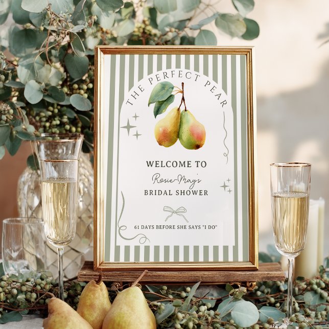 Poster Parfait Pear Retro Vieux Fête des mariées d'argent (Perfect Pear Retro Old Money Bridal Shower Welcome Poster)