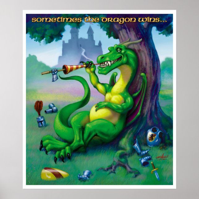 Poster Parfois, le dragon gagne l'impression verte (Devant)