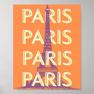 Poster Paris, Art du voyage, Art du voyage rétro, Orange