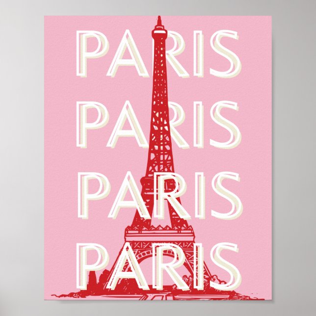 Poster Paris, Art du voyage, Art rétro, Rose (Devant)