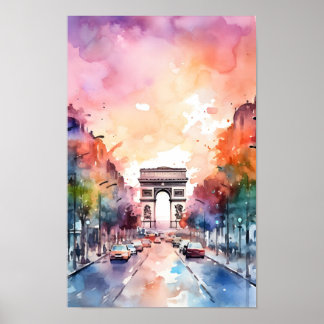 Poster Paris Champ Elysées Aquarelle Mur Art Imprimer