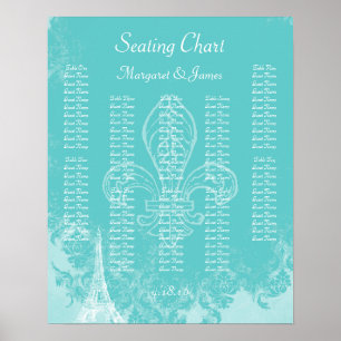 Poster Paris Eiffel Aqua Vintage Damask Carte de siège