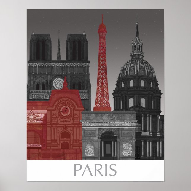 Poster Paris Elevages par nuit - Rouge (Devant)